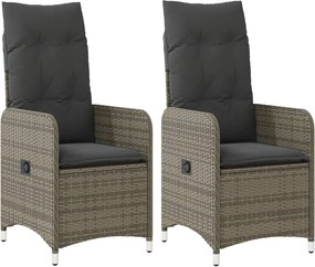 vidaXL 2 db szürke polyrattan dönthető kerti szék párnákkal