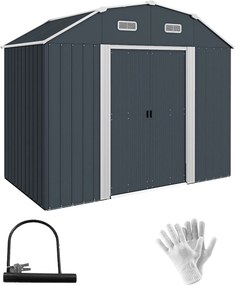 Outsunny Acél Szerszámtároló, 2.7 m² Tároló Szekrény Polccal, UV Védelem, Kerti Szekrény 2 Csúszóajtóval, Kerti Sátor Alappal, 238 x 132 x 198.5 cm, S