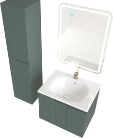 Piramida EURIDIKA fali fürdőszobabútor - műmárvány mosdóval -2 ajtós - PINO ZÖLD - 65 x 48 x 53 cm