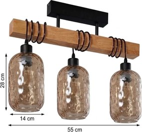 Brilagi - Felületre szerelhető csillár WOOD GLASS 3xE27/60W/230V fenyő/fekete/füstbarna
