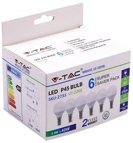 LED lámpa , égő , kis gömb , E14 foglalat , 4.5 Watt , természetes fehér , 6 darabos csomag