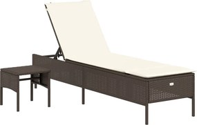 vidaXL barna polyrattan napozóágy asztallal és párnával