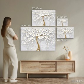 DUBLEZ | Falikép fából – Arany fa fehér virágokkal