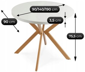 Bővíthető Étkezőasztal Fehér Színben. LUGO 90-190 cm