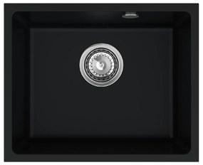 Mosogató minőségi Crypton 55, gránit konyhai mosogató 460x375x205 mm + króm szifon, fekete, SKQ-CRY.C.1KBO.55.X