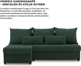Venezia sarokkanapé, kordbársony, univerzális oldal, bonell töltet, zöld