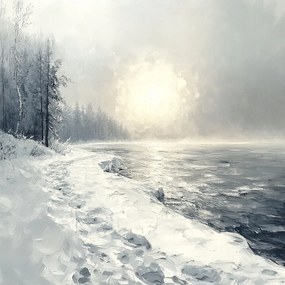 Vászonkép Canvas Tájkép Tengerpart Tél Hó Fagy 80x80