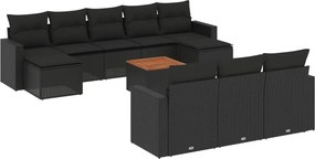 vidaXL 11 részes fekete polyrattan kerti ülőgarnitúra párnákkal