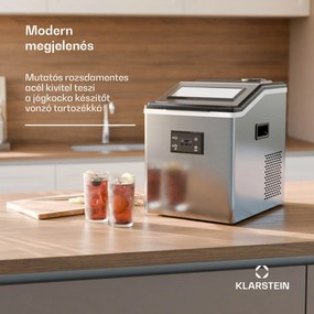 Klarstein FrostMaster, jégkészítő, 40 kg jégkocka naponta, rozsdamentes acél borító, LED kijelző, mellékelve jégkanál