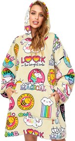 MAGICAL krémszínű báránybunda hatású kapucnis, ujjas pléd