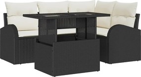 vidaXL Kerti Kanapé Szett párnával 5 pcs Fekete Poli rattan