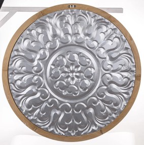 Casa Roma design kör alakú natúrbarna-krémfehér díszesen faragott nagy méretű faldekoráció 91x91x3cm