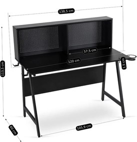 Gaming íróasztal 138,5 cm méretben, fekete kivitelben ROLL