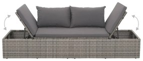 Szürke polyrattan kültéri nyugágy hát- és ülőpárnákkal
