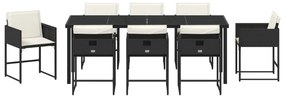 9 Részes Kerti Étkezőszett Párnákkal - Fekete Poly Rattan