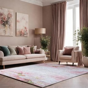 Dekorációs szőnyeg rózsaszín virágokkal 60x120cm Iliada csúszásgátló réteggel