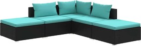 5 részes fekete polyrattan kerti ülőgarnitúra párnákkal