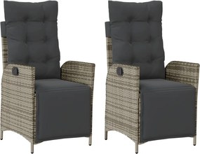 vidaXL 2 db szürke polyrattan dönthető kerti szék lábtartóval