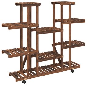 tömör fenyőfa virágtartó állvány kerekekkel 110 x 25 x 115 cm