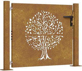 vidaXL Corten acél kerti kapu 100x100 cm, fa mintázatú