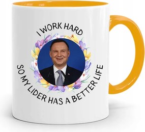 Duda András Sárga Elnöki Bögre Nyomtatott Mintával