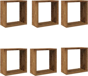 vidaXL 6 db antik fa színű szerelt fa fali kockapolc 30x15x30 cm