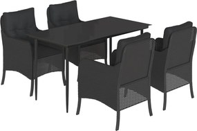 vidaXL 5 részes fekete polyrattan kerti étkezőgarnitúra párnákkal