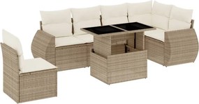 vidaXL 7 részes bézs polyrattan kerti ülőgarnitúra párnákkal