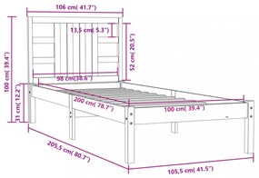 fekete tömör fa ágykeret 100 x 200 cm