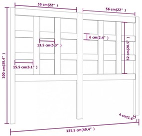 szürke tömör fenyőfa ágyfejtámla 125,5 x 4 x 100 cm