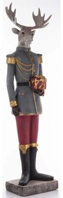 Nagy méretű bordó szürke álló karácsonyi jávorszarvas figura egyenruhában 130 cm