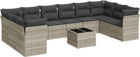 vidaXL 11 részes világosszürke polyrattan kerti ülőgarnitúra párnákkal