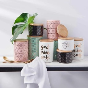 QUEEN IT tárolódoboz bambusz fedéllel 700ml, 'Good Vibes Only'