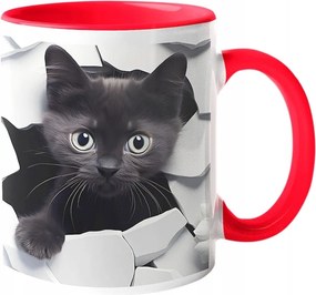 Csodaszép Macskás Bögre Macskáknak Fekete Cica "3D hatás" Ajándék 330ml.