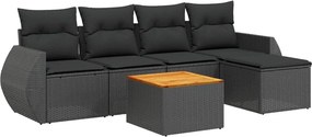 vidaXL 6 részes fekete polyrattan kerti ülőgarnitúra párnákkal