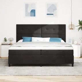 Boxspring Ágy Mattal és LED Fekete 200x200 cm Bársonyos