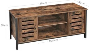 TV szekrény polcokkal és két ajtóval, rusztikus barna 110x40x50cm