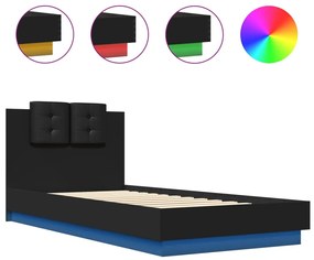 fekete ágykeret fejtámlával és LED-világítással 100 x 200 cm