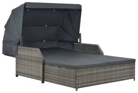 Szürke kétszemélyes polyrattan napozóágy napellenzővel
