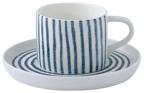 Porcelán teás csésze aljjal kék fehér csíkos szövött hatású Blue Breeze