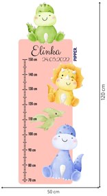 PIPPER. Textil falmatrica "Gyermek magasságmérő névvel  - Dinoszauruszok"