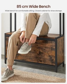 Fogas cipőtárolóval, előszobafal padokkal, 85x30x180cm, rusztikus barna és fekete