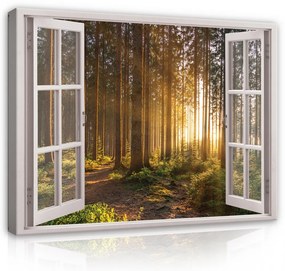 Vászonkép, Kilátás az ablakból, erdő, 100x75 cm méretben
