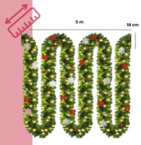 Jurhan ANDREA karácsonyi girland világítással, díszített, 5m, zöld