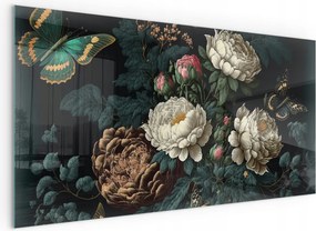 Stílusos Üveg Dekoráció Kandalló Alatt Kályha Virágmintás Pillangókkal 120x60