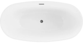 Mexen Eris, szabadon álló kád 155 x 80 cm, fehér-fekete, polírozott grafit túlfolyó, 53441558075-95
