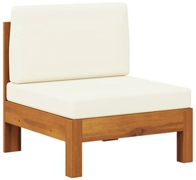 vidaXL tömör akácfa középső kanapé krémfehér párnákkal