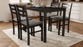 MAZZONI EXPORT TORINO étkezőgarnitúra asztal + 4 szék Fekete/Világosszürke (Savana 21 szövet) - FA ÉTKEZŐ GARNITÚRA KONYHÁBA/ÉTKEZŐBE