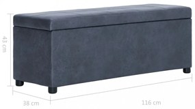 szürke művelúr pad tárolórekesszel 116 cm