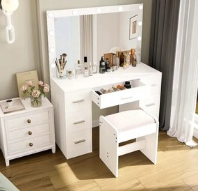 Nagy öltözőasztal fehér, világítással 80 x 40 x 110cm